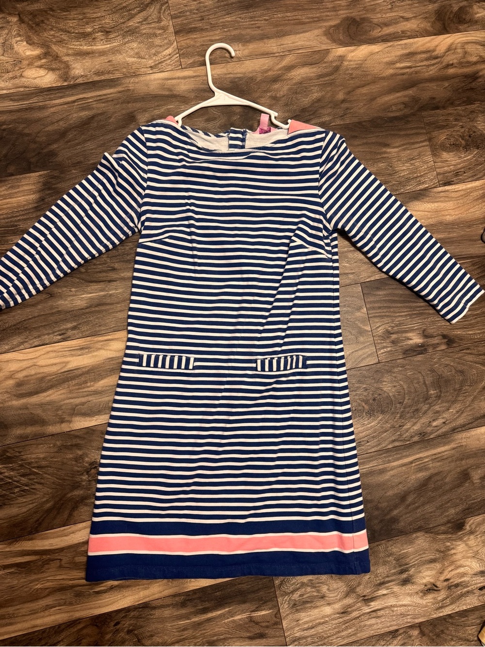 Lilly Pulitzer Navy and White Striped Dress with Pink Hem Detail